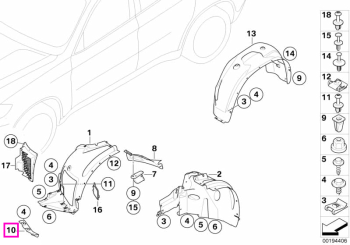 Margine de protectie carenaj pasaj roata fata, dreapta - BMW X5 E70, X6 E71 E72