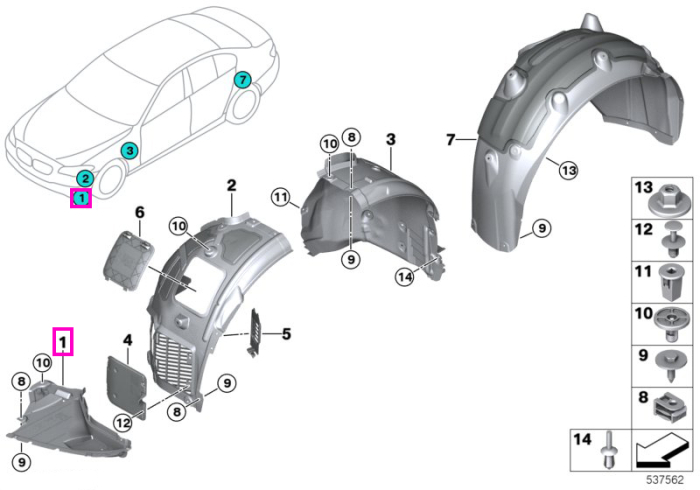 Carenaj inferior pasaj roata fata, dreapta - BMW Seria 5 G30 G31 G38