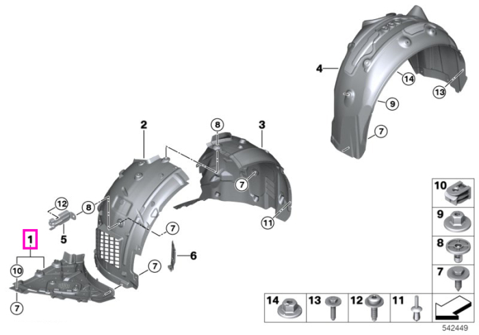 Capac inferior, aripa dreapta, fata - BMW Seria 5 G90 G99 M5 - tip motor S68X