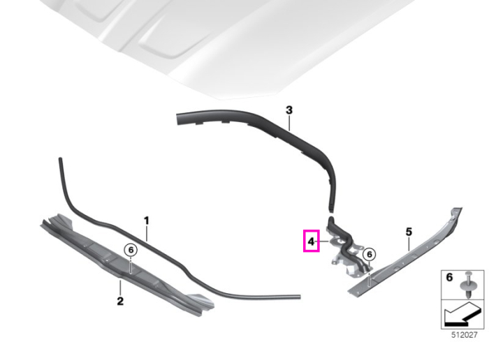 Garnitura profilata etansare capota motor, dreapta - BMW Seria 3 G80 G81 M3, Seria 4 G82 G83 M4