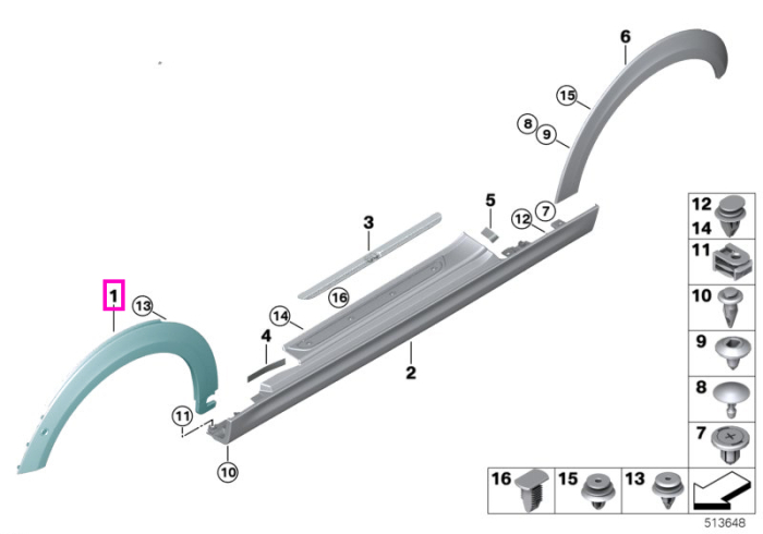 Ornament pasaj roata, aripa fata, dreapta - Mini F56 BEV LCI, Cooper SE (tip motor IB1)