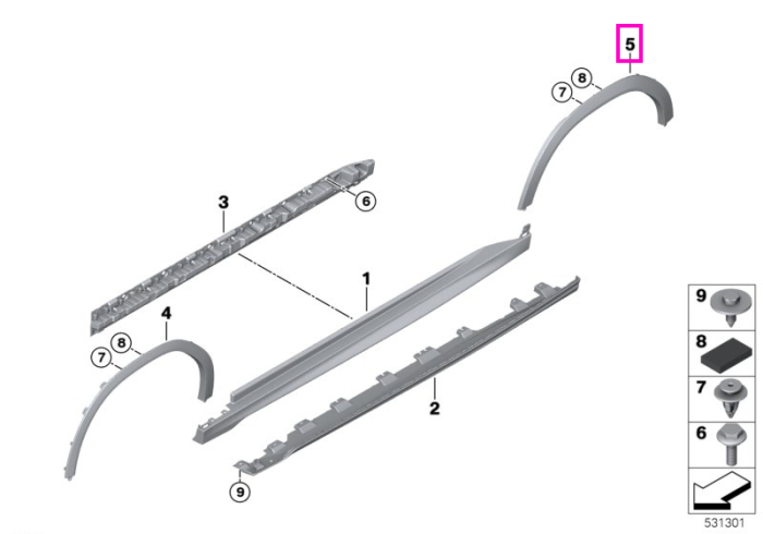 Ornament roata spate, stanga, pe aripa, primerizat, M - BMW X6 G06 LCI