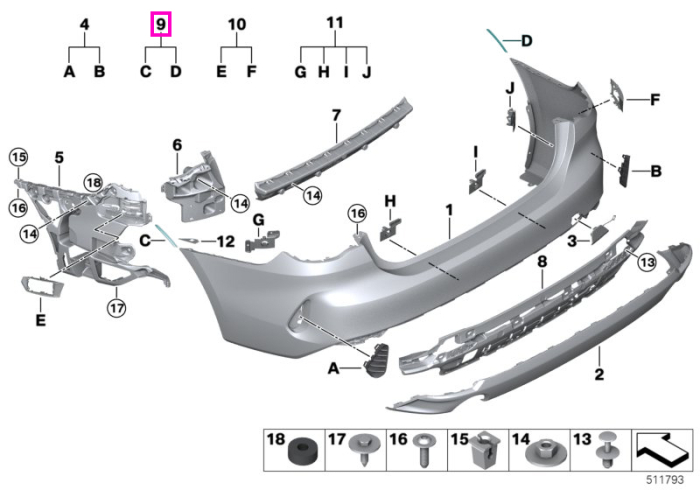Set extensie aparatoare noroi, pasaj roata spate, pe bara protectie - BMW Seria 4 G22 G23
