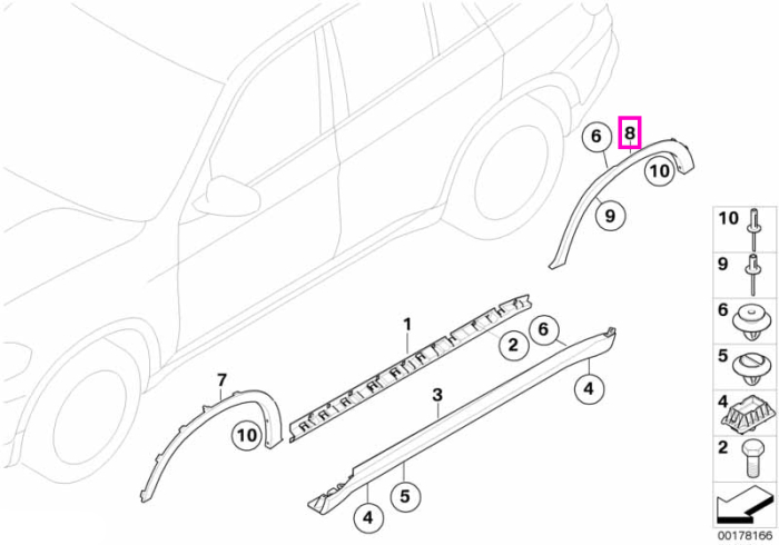 Ornament pasaj roata, aripa spate, dreapta - BMW X5 E70
