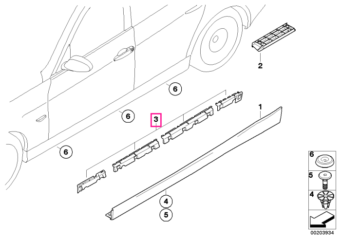 Sistem fixare pentru ornamente prag dreapta - BMW Seria 3 E90 E91