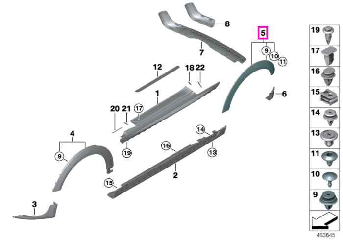 Ornament pasaj roata spate, stanga - Mini Cabrio F57, F56