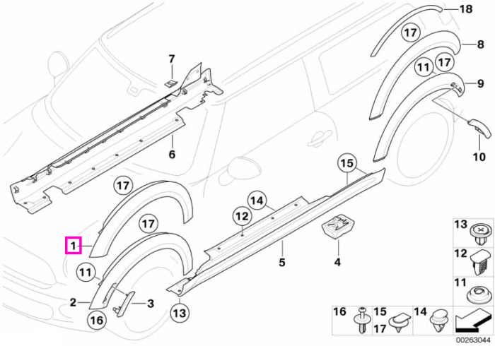 Ornament pasaj roata fata, stanga - Mini Cabrio R57, Clubman R55, Coupe R58, R56, Roadster R59
