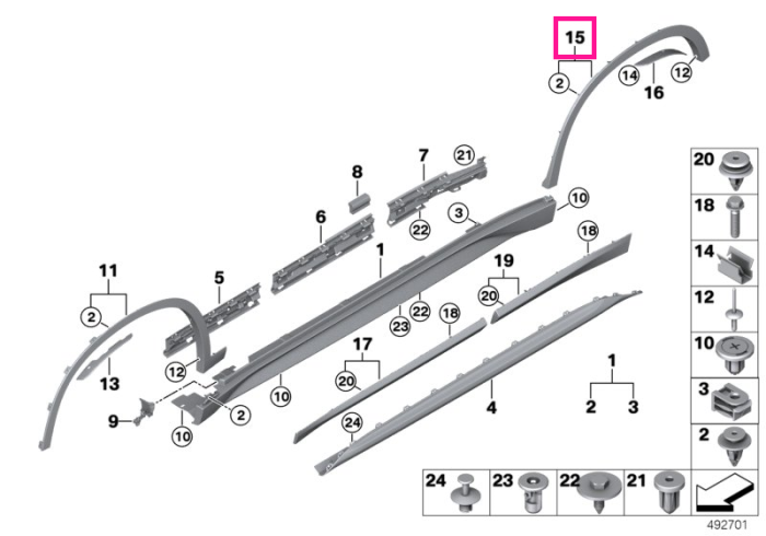 Ornament roata dreapta, spate, pe aripa, primerizat, M - BMW X1 F48	