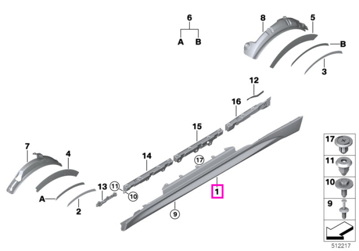 Prag exterior, grunduit, stanga - BMW Seria 2 F87 M2