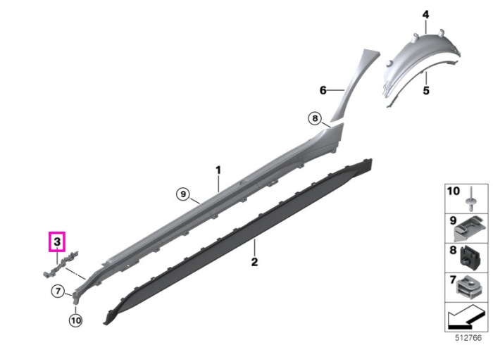 Suport prag lateral dreapta - BMW Seria 3 G80 G81 M3 - tip motor S58
