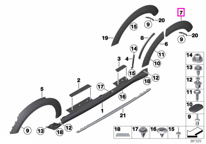 Ornament pasaj roata aripa spate, sectiune posterioara, dreapta - Mini Countryman R60