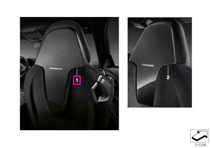 Set panouri spate scaun, cu tetiera "BMW M Performance" - BMW Seria 2 G42 G87M2, Seria 4 G22 G82M4 G83M4, Seria 8 F91M8 F92M8 G14 G15 - Alcantara/Carbon mat