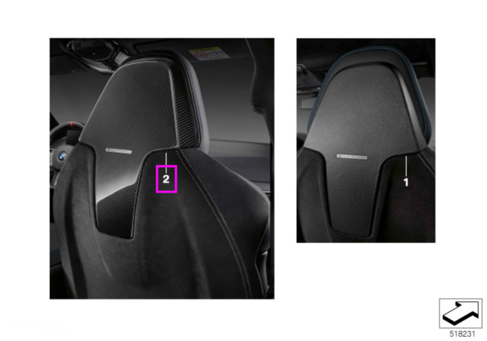 Set panouri spate scaun, cu tetiera "BMW M Performance" - BMW Seria 3 G20 G21 G80M3 G81M3, Seria 4 G26, Seria 8 F93M8 G16, i4 G26, X3 F97M, X4 F98M - Alcantara/Carbon lucios
