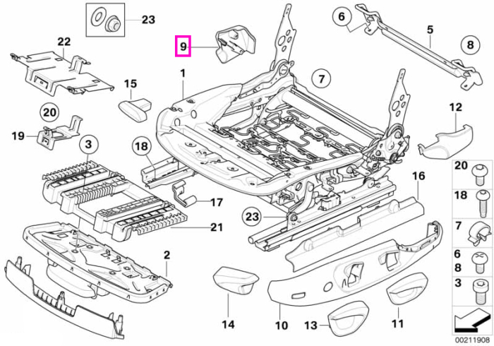 Ornament interior scaun fata, dreapta, negru - BMW Seria 1 E87, Seria 3 E90 E91, X1 E84, X3 F25, X4 F26