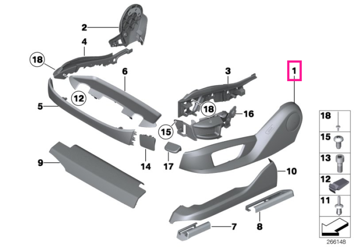 Ornament lateral exterior, scaun fata dreapta, Negru (Black) - BMW Seria 5 F07 F10 F11 F18, Seria 7 F01 F02, X5 F15 F85 M, X6 F16 F86 M
