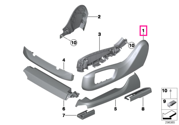 Ornament scaun, exterior, dreapta, Alb (ElfenbeinWeis) - BMW Seria 5 F07 F10 F11 F18, Seria 7 F01 F02, X5 F15, X6 F16	