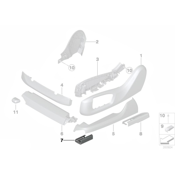 Ornament sina scaun dreapta fata,negru - BMW Seria 5, F07, F10, F11