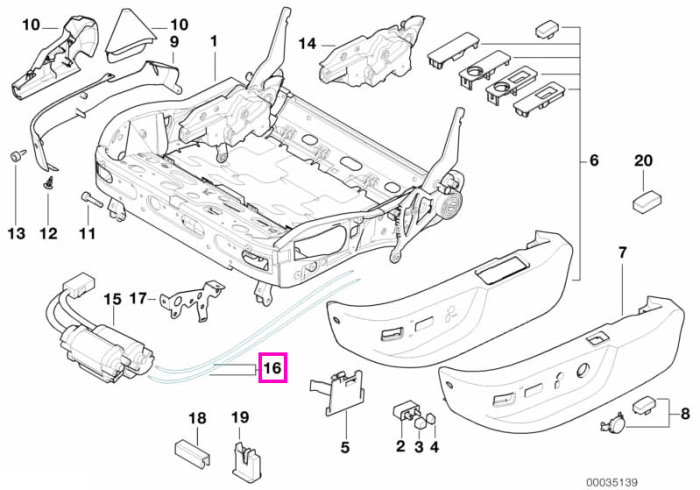Set parghii flexibile reglare scaun fata - BMW Seria 5 E39, Seria 7 E38