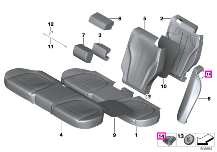 Clema fixare alba, tapiterie/ornamente scaune spate - BMW X5 E70 F15