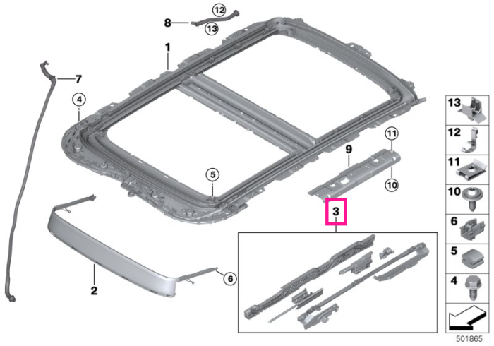 Mecanism actionare/glisare plafon panoramic - Mini Clubman F54, Countryman F60, F55, F56, F65, F66