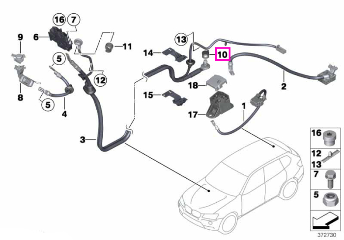 Inel fixare cablu baterie B+ - BMW Seria 3 E90 E91 E92 E93, X3 F25, X4 F26, X5 E70, X6 E71 E72