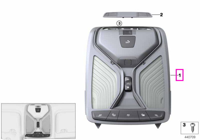Consola comanda centrala, plafon - BMW Seria 3 G20 G21 G28 G80 M3, Seria 4 G22 G26 G82 M4, Seria 5 G30 G31 G38 F90 M5, Seria 6 G32, i4 G26, iX3 G08, X3 G01 G08 F97 M, X4 G02 F98 M, X5 G05 G18 F95 M, X6 G06 F96 M