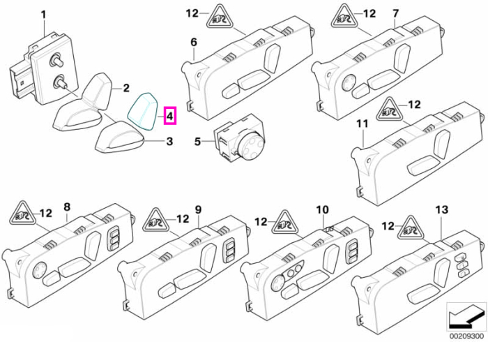  Comutator reglare spatar scaun dreapta, fata - BMW Seria 5 E60 E61 F07 F10 F11 F18, X5 E70, X6 E71	
