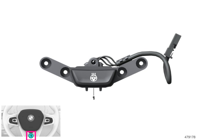 Buton activare incalzire volan - BMW Seria 1, Seria 2, Seria 3, Seria 4, Seria 5, Seria 6, Seria 7, Seria 8, i3L G28, i4 G26, iX3 G08, X3 G01 G08 F97 M, X4 G02 F98 M, X5 G05 G18 F95 M, X6 G06 F96 M, X7 G07, Z4 G29