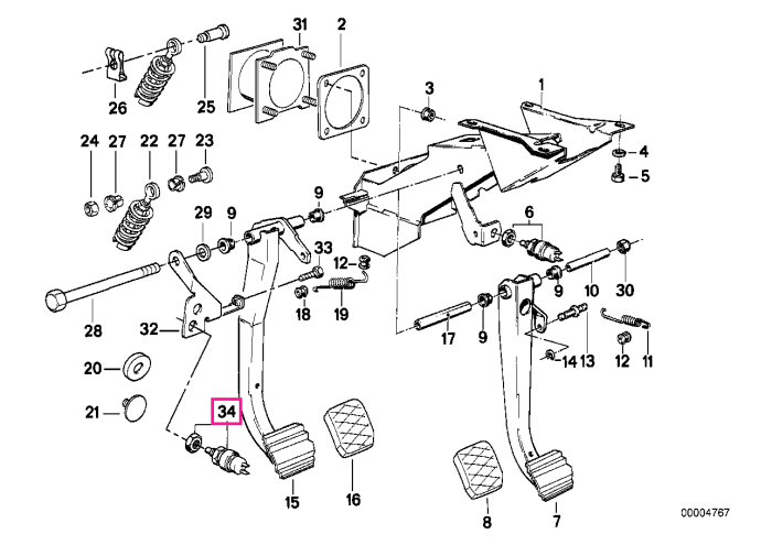 Comutator, actionare ambreiaj (Tempomat) - BMW Seria 3 E30 E36 E46, Seria 5 E34 E39, Seria 6 E24, Seria 7 E32 E38, Seria 8 E31, Z3 E36