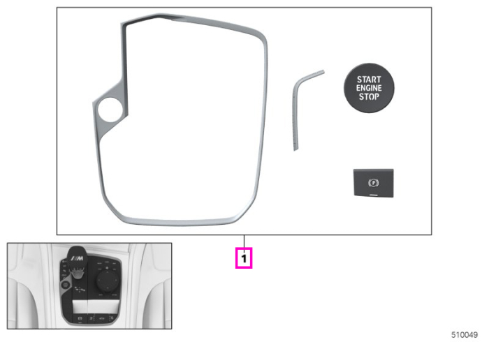 Kit reparatie ornamente panou comanda consola centrala, crom, volan stanga - BMW Seria 2 G87 M2, Seria 3 G80 G81 M3, Seria 4 G82 G83 M4, Seria 8 F91 F92 F93 M8, X3 M F97, X4 M F98, X5 M F95, X6 M F96