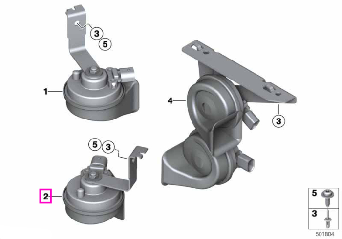 Claxon, tonalitate inalta - BMW Seria 2 F87 M2, Seria 3 F30 F31 F34 F80 M3, Seria 4 F32 F33 F36 F82 F83 M4, Seria 5 G30 G31 F90 M5, Seria 6 G32, Seria 7 G11 G12, Seria 8 G14 G15 G16 F91 F92 F93 M8