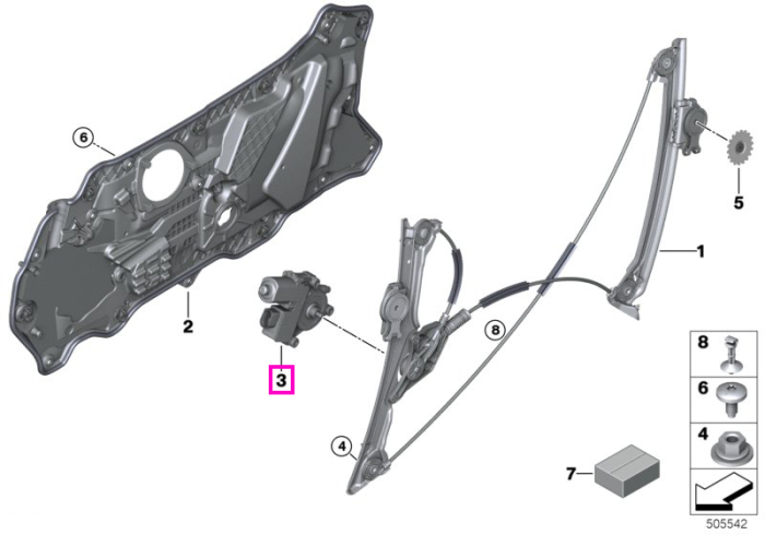 Motor actionare geam usa fata, dreapta - BMW Seria 8 G14 G15 G16 F91 F92 F93 M8, Z4 G29, TMC Supra