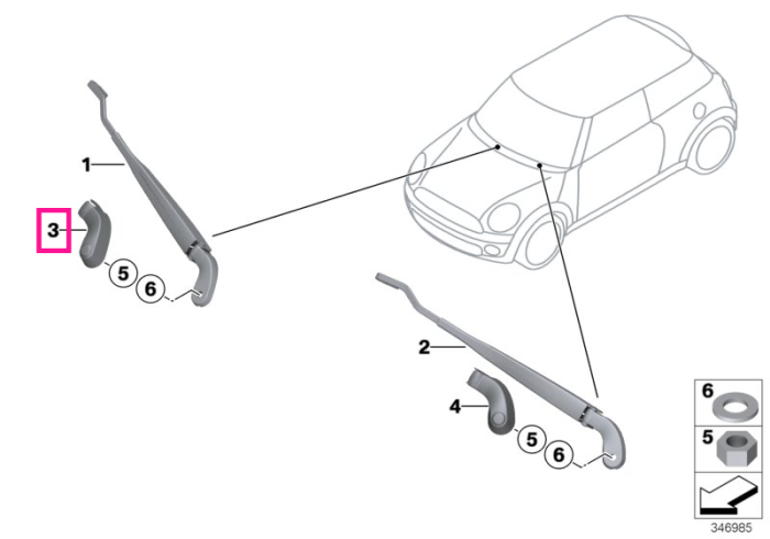 Capac brat stergator parbriz - Mini Cabrio R52 R57, Clubman R55, R50, R53, R56