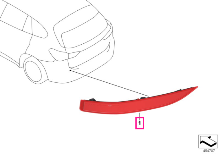 Catadioptru/Ornament reflectorizant, spate, dreapta - BMW X1 F48, X1L F49