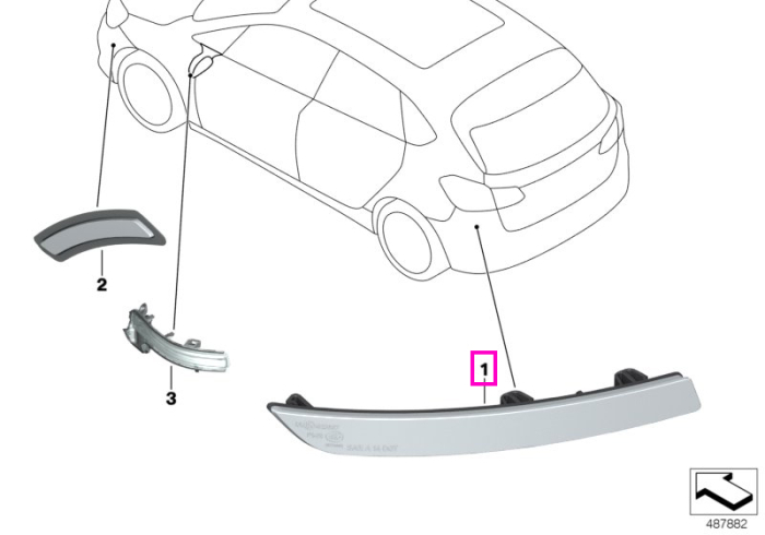 Catadioptru/Ornament reflectorizant, bara protectie spate, stanga - BMW Seria 2 F46
