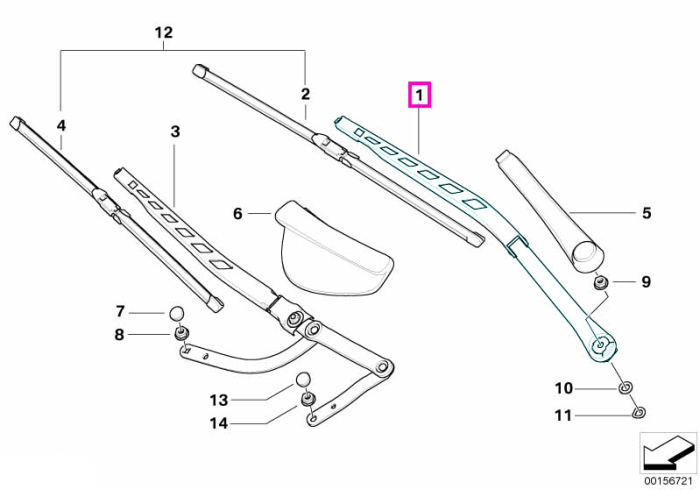 Brat stergator parbriz, stanga - BMW Seria 5 E60 E61, Seria 6 E63 E64