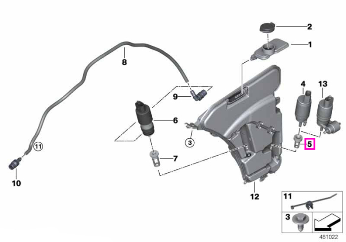 Garnitura cu filtru pompa lichid spalare parbriz - BMW Seria 1, Seria 2, Seria 3, Seria 4, Seria 5, Seria 6, Seria 7, Seria 8, iX3, X1, X2, X3, X4, X5, X6, X7, XM, Z3, Z4, Z8 - Mini Cabrio, Clubman, Countryman, Paceman, R50, R53, F55, F56, F65, F66