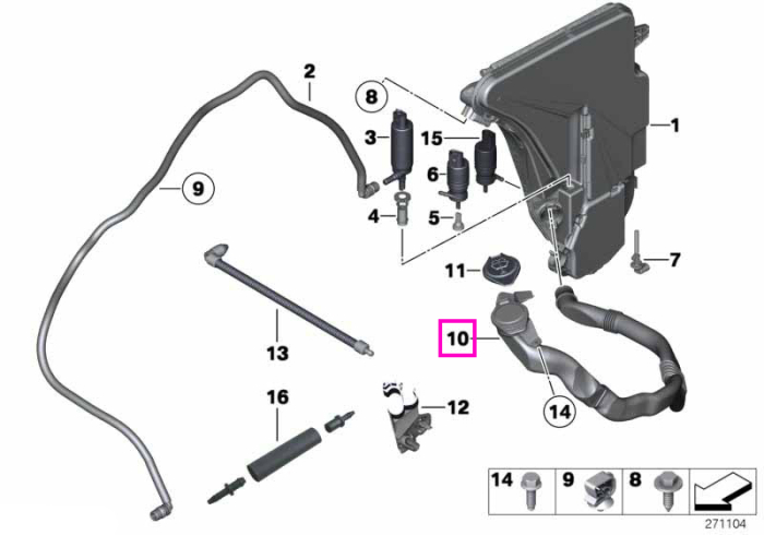 Ansamblu umplere rezervor spalare parbriz - BMW Seria 5 F10 F11 F18, Seria 6 F06 F12 F13