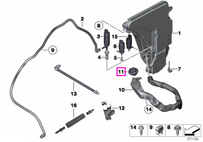 Capac gat umplere vas spalator parbriz - BMW Seria 5 F07 F10 F11 F18, Seria 6 F06 F12 F13, Seria 7 F01 F02 F04 Hybrid
