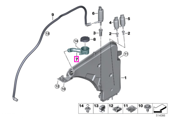 Conducta umplere rezervor lichid parbriz - BMW Seria 1 F20 F21, Seria 2 F22 F23 F87 M2, Seria 3 F30 F31 F34 F35 F80 M3, Seria 4 F32 F33 F36 F82 F83 M4