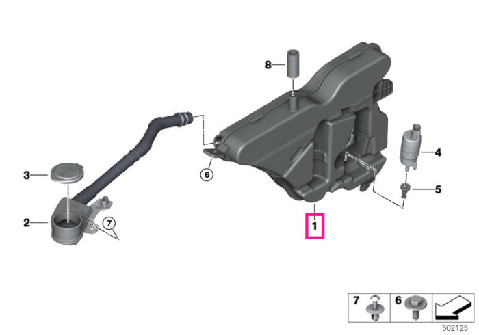 Rezervor lichid spalare parbriz - BMW Seria 2 G42 G87 M2, Seria 3 G20 G21 G28, Seria 4 G22 G23 G26, i3L G28, i4 G26