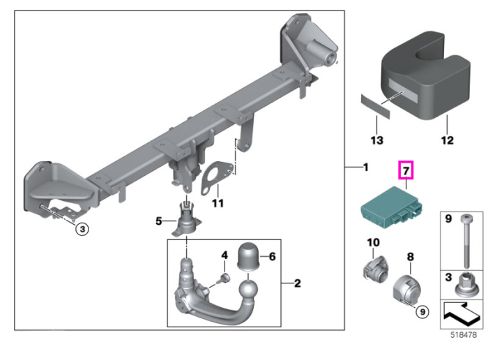 Unitate control carlig remorcare electric, pivotant - BMW Seria 3 G20 G21, Seria 4 G22 G23 G26, Seria 5 G30 G31 F90 M5, Seria 6 G32, Seria 7 G11 G12, i4 G26, iX3 G08, X3 G01 F97 M, X4 G02 F98 M, X5 G05 F95 M, X6 G06 F96 M, X7 G07