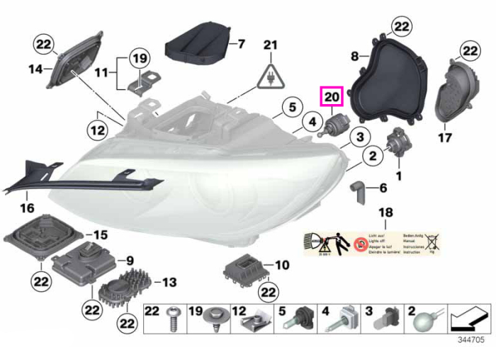 Kit reparatie servomotor reglare far - BMW Seria 3 E92 E93, X3 F25, X5 E70