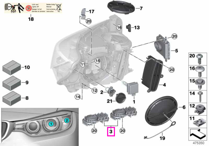 Set module LED inele far - BMW Seria 3 E92 E93 F80 M3, Seria 4 F32 F33 F36 F82 F83 M4, Seria 6 F06 F12 F13, X3 F25, X5 E70 F15 M F85, X6 F16 M F86