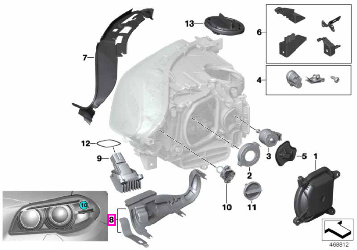 Suport/Ghidaj far dreapta - BMW Seria 5 F10 F11 F18