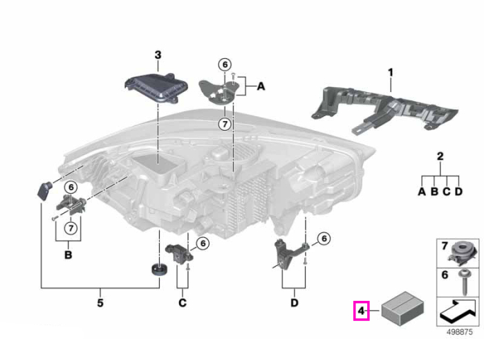 Set suruburi far - BMW Seria 1 F40, Seria 2 F22 F23 F44 F87 M2, Seria 3 F34, Seria 6 F06 F12 F13, i8 I12 I15, X1 F48 F49, X2 F39 - Mini Cabrio F57, Clubman F54, F55, F56