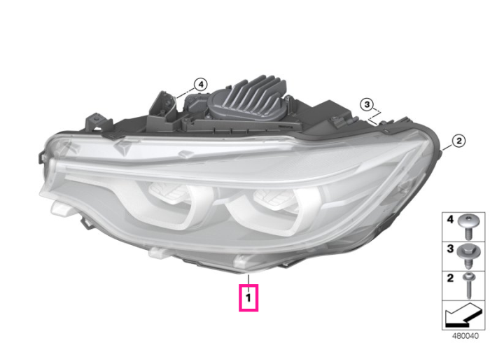 Far LED, Iluminare adaptiva AHL, dreapta -  BMW Seria 3 F80, Seria 4 F32 F33 F36 F82 F83
