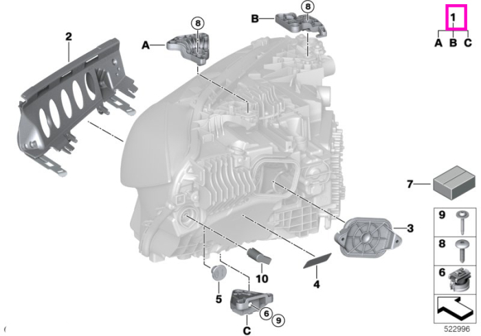 Kit de reparatie, suport far dreapta - BMW Seria 3 G80 G81 M3, Seria 4 G22 G23 G26 G82 G83 M4, i4 G26	