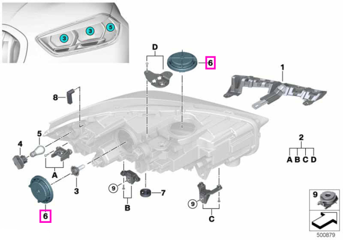 Capac etansare soclu unitate far - BMW Seria 1 F40 F52, i3 I01, i8 I12 I15, X1 E84 - Mini Cabrio F57, Clubman F54, F55, F56