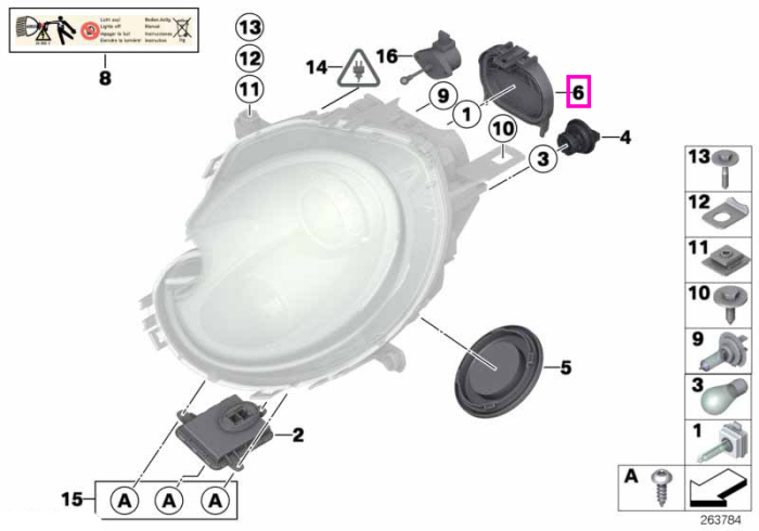 Capac acces bec faza lunga - BMW Seria 3 E46, X3 F25 - Mini Cabrio R57, Clubman R55, Countryman R60, Paceman R61, Roadster R59, R56, R58